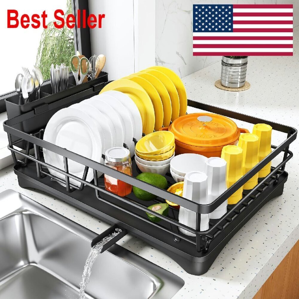 Large Dish Drying Rack with Drainboard Utensil Holder Rustproof Minimal
